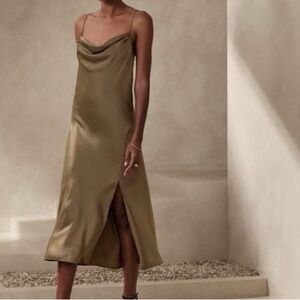 Banana Republic Women's Khaki and Green Valley Midi Slip dress M